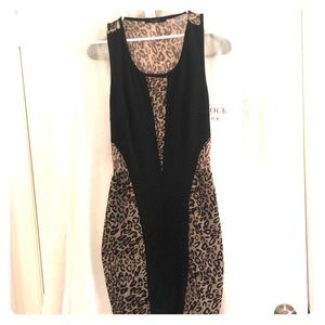 Black cheetah print detail mini dress